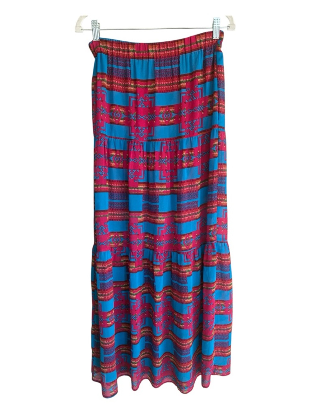 Nom de Plume Boho Aztec Maxi Skirt in Bright Blue and Fuchsia - Size XS
